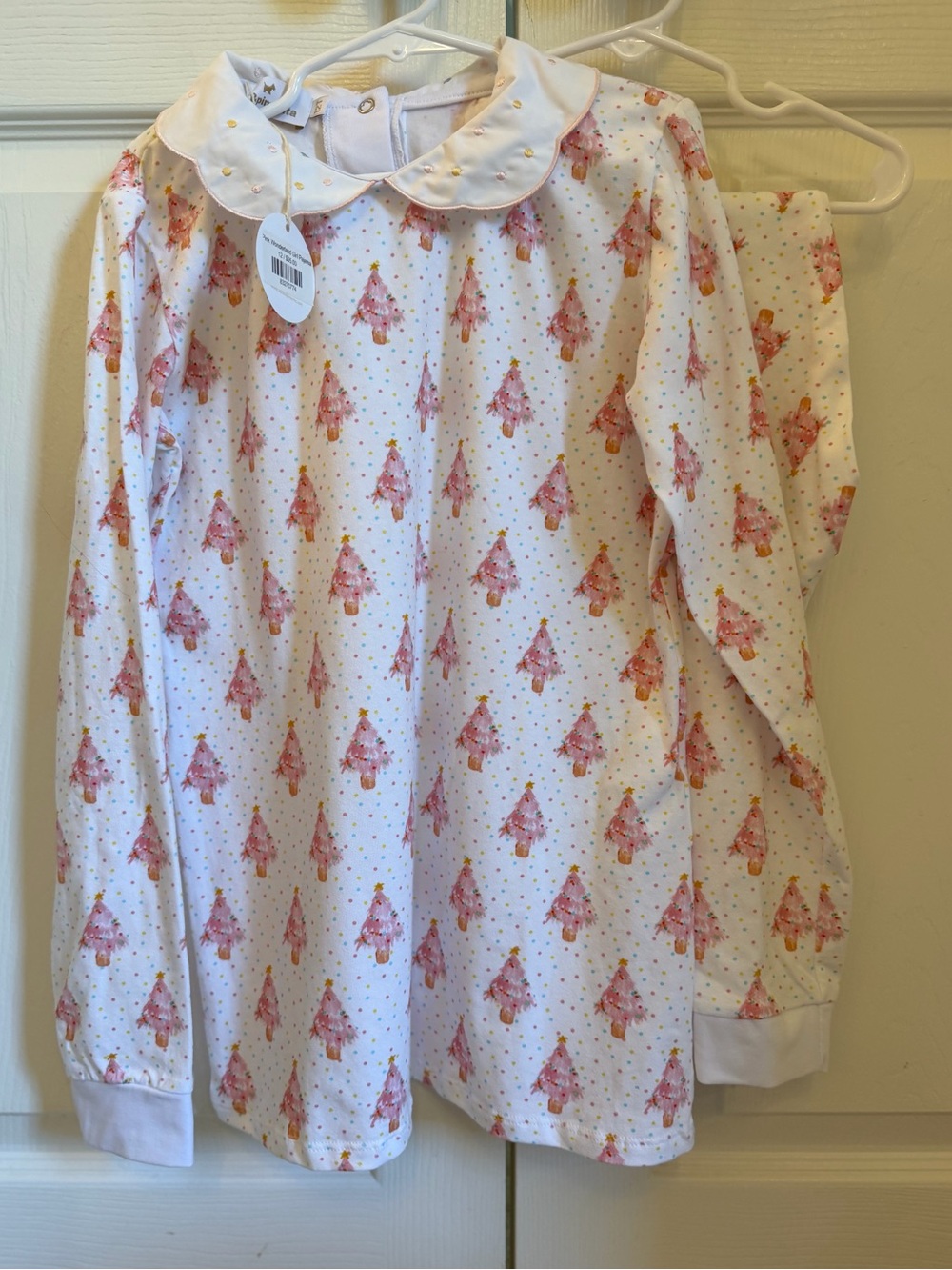 NWT Sal & Pimenta Girls Pink Holiday Tree Pajama Set size 12